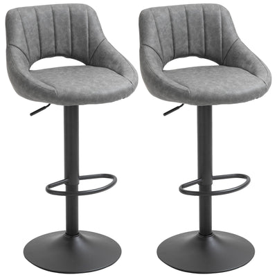 Modern Bar Stools Set of 2 Swivel Bar Height Barstools Chairs with Adjustable Height, Round Heavy Metal Base, and Footrest, Grey
