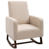 Accent Lounge Rocking Chair with Solid Curved Wood Base and Linen Padded Seat, Cream White