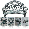 Garden Bench Loveseat with Floral Rose Style, Cast Aluminum Frame for Outdoor, Patio, Park, Deck, Antique Green