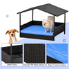 Wicker Dog House Elevated Raised Rattan Bed for Indoor/Outdoor with Removable Cushion Lounge, Blue