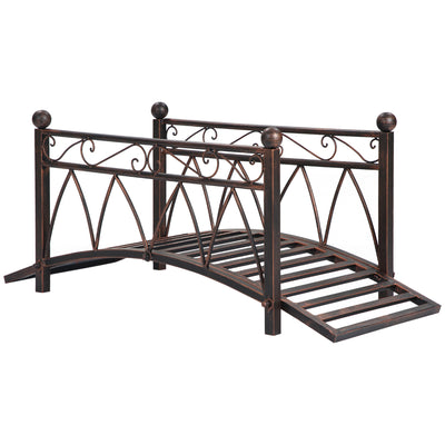 3.3' Classic Garden Metal Bridge with Safety Railings Arc Footbridge Decorative Pond Bridge for Backyard Creek Stream, Black