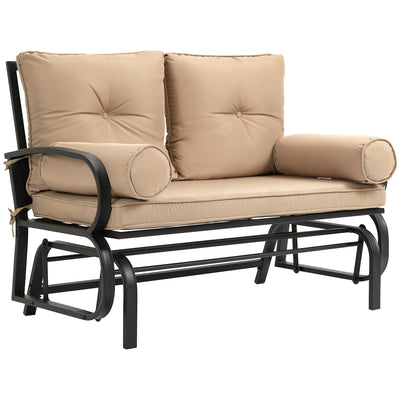 2-Person Outdoor Glider Chair, Patio Double Rocking Loveseat with Steel Frame and Cushions for Backyard, Garden and Porch, Khaki