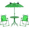 Kids Folding Picnic Table and Chair Set Frog Pattern with Removable & Height Adjustable Sun Umbrella, Green