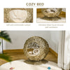Wicker Cat Bed Elevated Rattan Kitten Basket Pet Den. House Cozy Cave with Soft Cushion Brown