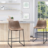 Counter Height Bar Stools Set of 2, Vintage PU Leather Barstools with Footrest for Dining Room, Home Bar, Kitchen, Brown