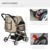 Travel Pet Stroller One-Click Fold Jogger Pushchair with Swivel Wheels, Brakes, Basket Storage, Safety Belts, Canopy, Brown