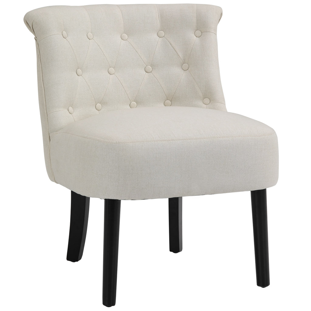 Modern Accent Leisure Chair with Mid Back Button-Tufted Upholstered Fabric and Wooden Legs for Living Room and Bedroom, Beige