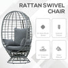 Wicker Egg Chair, 360 Rotating Indoor Outdoor Boho Basket Seat with Cushion and Pillows for Backyard, Porch, Patio, Garden, Handwoven All-Weather PE Rattan, Steel Frame, Gray