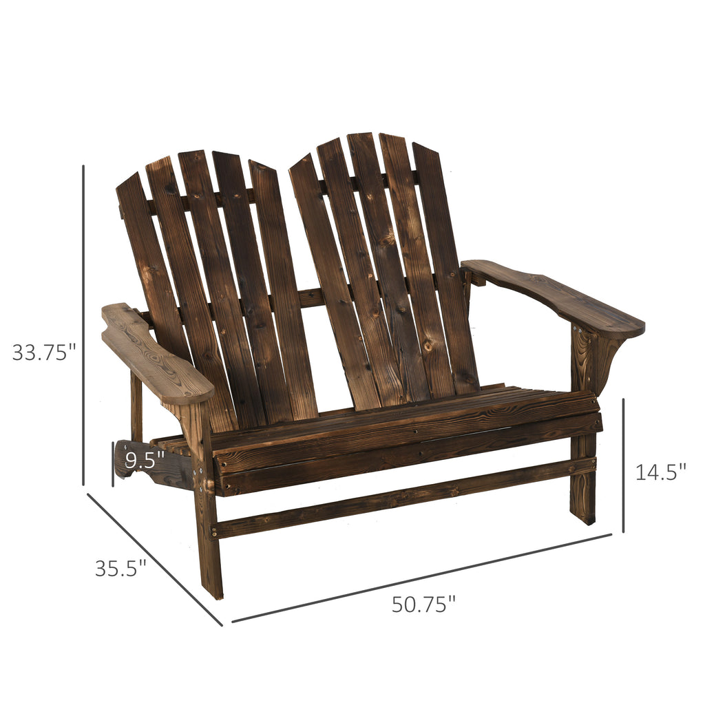 Outdoor Adirondack Chair, Wooden Loveseat Bench, Lounger Armchair with Flat Back for Garden, Deck, Patio, Fire Pit, Brown