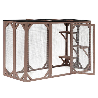 Large Wooden Outdoor Cat Enclosure Catio Cage With 3 Platforms 71