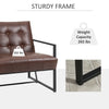Mid-Century Modern Accent Chair Faux Leather Sofa Button Tufted Armchair with Metal Frame, Brown