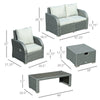 6 PCS Wicker Patio Furniture  Outdoor Rattan Wicker Sofa Set Patio All Weather Furniture w/ Tea Table & Cushion for Backyard Garden - Grey