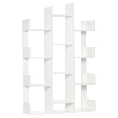 Tree Bookshelf, Modern Freestanding Bookcase with 13 Open Shelves, Display Unit for Living Room, Study, or Office, White