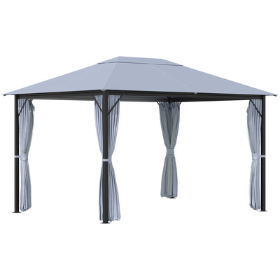 13' x 10' Gazebo Canopy Party Tent Shelter with Steel Frame, Curtains, Netting Sidewalls, Light Grey