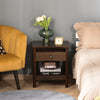 Bedside Night Stand with Drawer, Top and Bottom Shelf for Small Spaces, Dark Brown