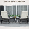 3-Piece Gliding Chair & Tea Table Set, Outdoor 2 Rocker Seats with Steel Frame, Tempered Glass Tabletop, Garden Patio Furniture, Cream White