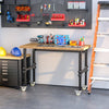 47" Work Bench with Height Adjustable Legs, Bamboo Tabletop Workstation Tool Table on Wheels for Garage, Weight Capacity 1320 Lbs, Black