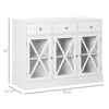 Modern Sideboard Buffet, Farmhouse Style Buffet Cabinet with Bronze Handle, Glass Barn Door and Magnetic Closure, 3 Drawers, Coffee Bar, White