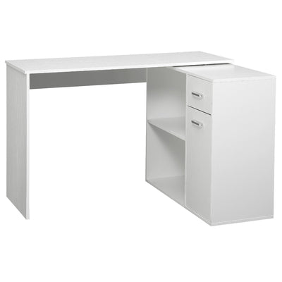 L Shaped Corner Computer Desk Workstation with Rotating Storage Shelves and Drawer for Home & Office, White