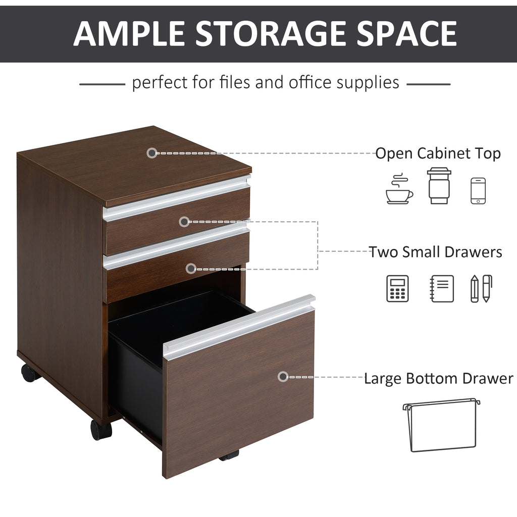 3-Drawer Mobile File Cabinet Office Filing Cabinet Rolling End Organizer 23.25", Brown