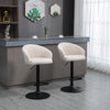 Modern Upholstered Adjustable Barstools with Swivel Seat, Linen Touch Fabric, Steel Frame, Footrest, Beige