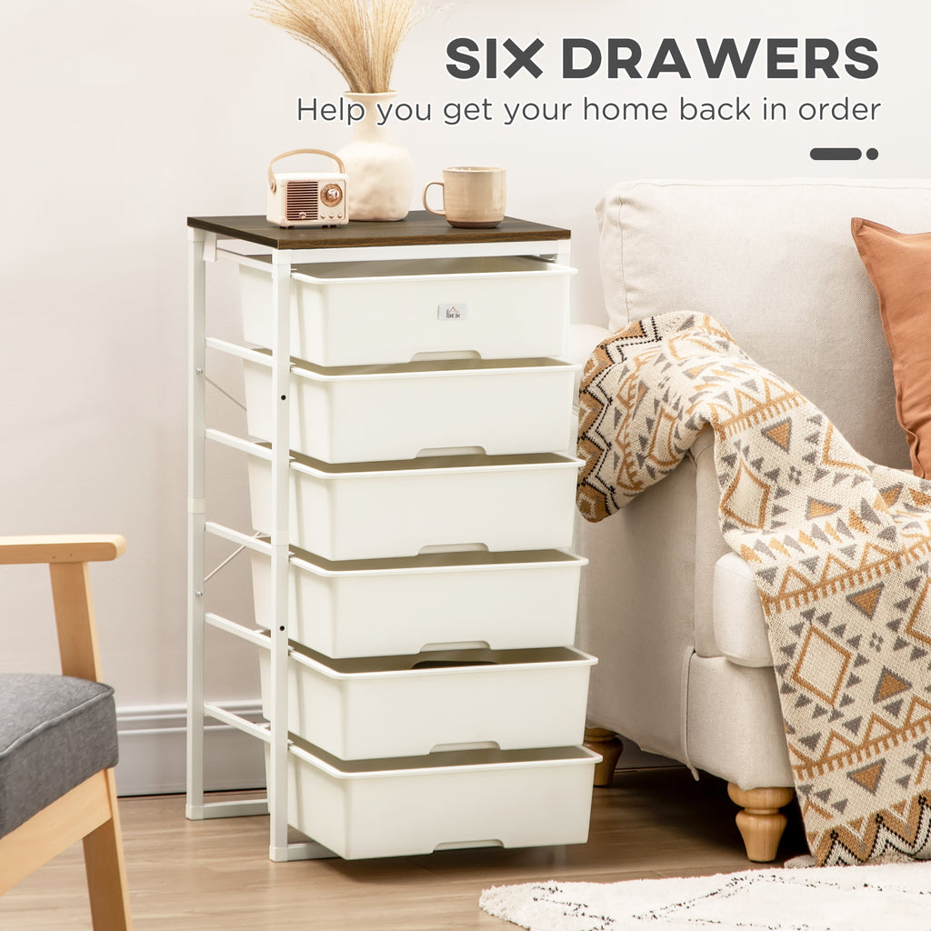 Dresser for Bedroom, 6 Drawer Dresser, Chest of Drawers with Steel Frame for Bedroom, Living Room, White