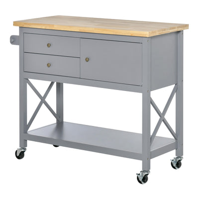 Utility Kitchen Cart Rolling Kitchen Island Storage Trolley with Rubberwood Top