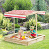 Kids Wooden Sandbox, w/ Adjustable Canopy, Seats, for Backyard, Beach, Natural