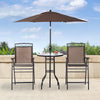 4 Piece Patio Bar Set for 2 with 6' Adjustable Tilt Umbrella, Outdoor Bistro Set with Folding Chairs & Glass Round Dining Table, Brown