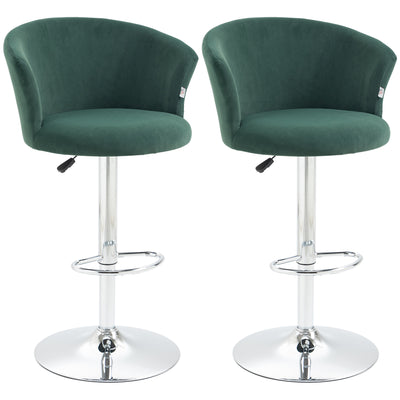 Adjustable Bar Stools Set of 2, Upholstered Counter Height Barstool with Swivel Seat, Wing Back, Footrest for Dining Room, â€ŽDark Green