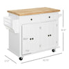 Rolling Kitchen Island Cart on Wheels with Rubber Wood Top, Spice Rack, Towel Rack & Drawers for Dining Room, White