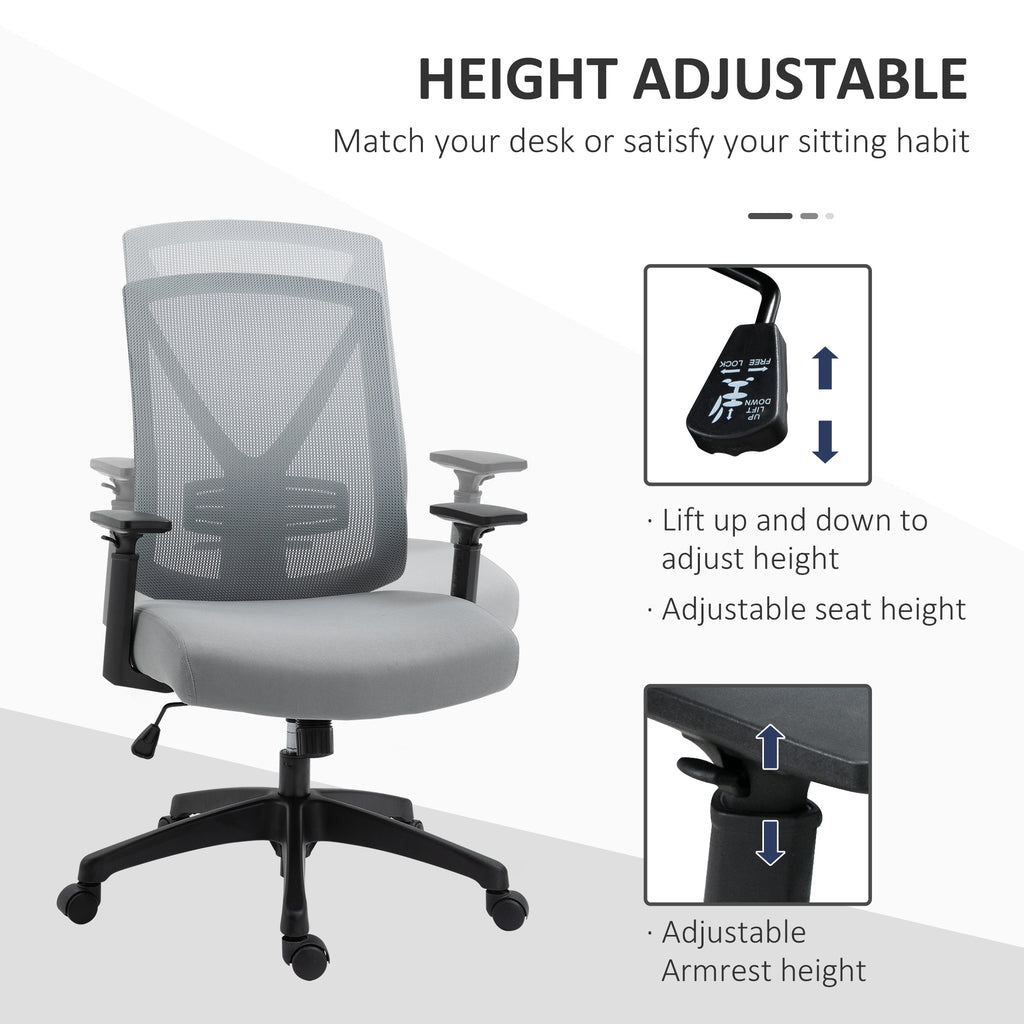 Rolling Chair Office Chair Mesh Mid-Back Swivel Computer Desk Task Chair Home Study Rocker With Wheels, Lumbar Support, Grey