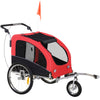 Dog Bike Trailer 2-In-1 Pet Stroller with Canopy and Storage Pockets, Red