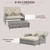 Grey 2 Seater Patio Wicker Lounge Sofa Set, Outdoor PE Rattan Garden Assembled Sun Lounger Daybed Furniture, w/ Storage Footstool & Side Tables