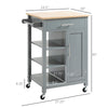 Grey Kitchen Cart, Rolling Kitchen Island Cart on Wheels, Rubber Wood Tabletop, Serving Utility Trolley Cart, Grey