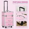 Rolling Makeup Train Case, Large Storage Cosmetic Trolley, Lockable Traveling Cart Trunk with Folding Trays, Swivel Wheels and Keys, Pink