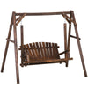 6.5' Outdoor Rustic Loveseat Solid Wood Natural Log Garden Swing Carbonized