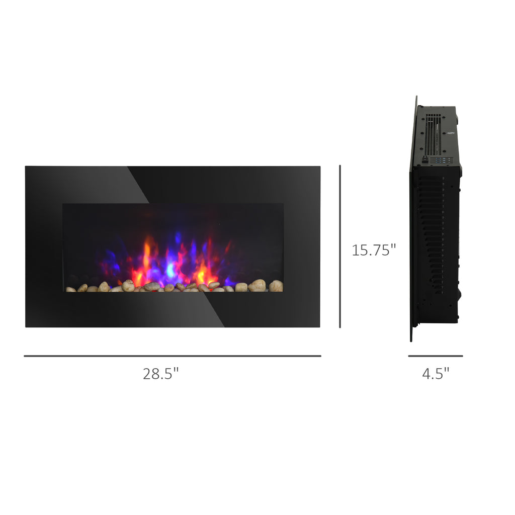Electric Fireplace Insert, In Wall Fireplace with Realistic LED Flame Effect and Remote Control, Wall Mounted Fireplace, 750/1500W, Black