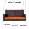 2-Person Wicker Hanging Porch Swing Bench, Front Porch Swing Outdoor Chair with Cushions 550lbs Weight Capacity for Backyard, Garden, Orange