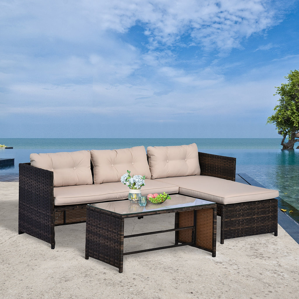 3-Piece Wicker Patio Furniture Sets, Rattan Conversation Sets, Sectional sofa set with Cushioned Lounge Chaise for Garden Poolside or Porch