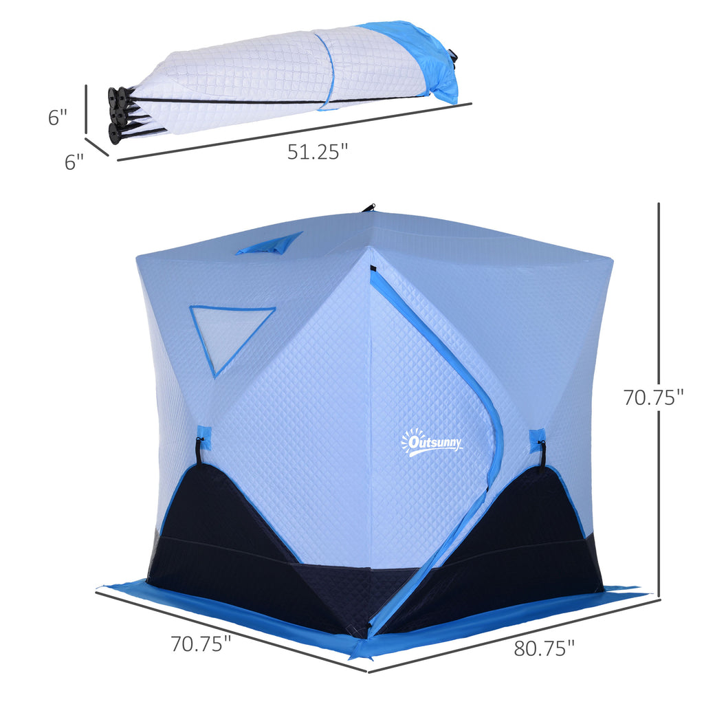 Portable 2-4Person Pop-up Ice Shelter Insulated Ice Fishing Tent with Ventilation Windows and Carry Bag