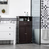 Modern Floor Bathroom Storage Cabinet, Free Standing Cupboard with Drawer and Adjustable Shelf, Living Room Organizer, Small, Brown