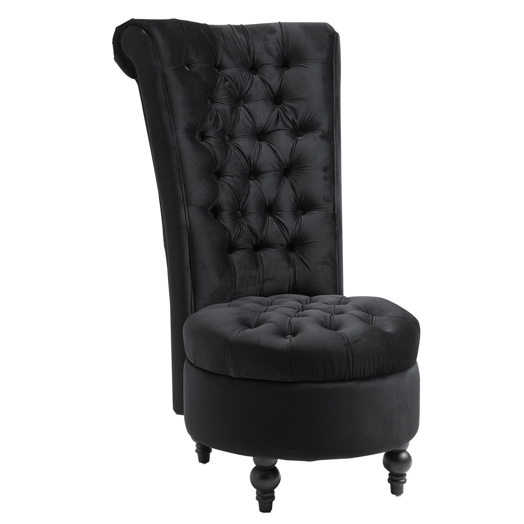 High Back Accent Chair, Upholstered Armless Chair Retro Button-Tufted Royal Design with Thick Padding and Rubberwood Leg for living Room, Black
