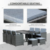 11 PCS Patio Dining Set Outdoor Rattan Wicker Furniture Set with Space Saving Chairs, Glass Top Table and Cushion, Mixed Grey