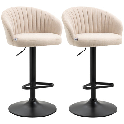 Modern Upholstered Adjustable Barstools with Swivel Seat, Linen Touch Fabric, Steel Frame, Footrest, Beige