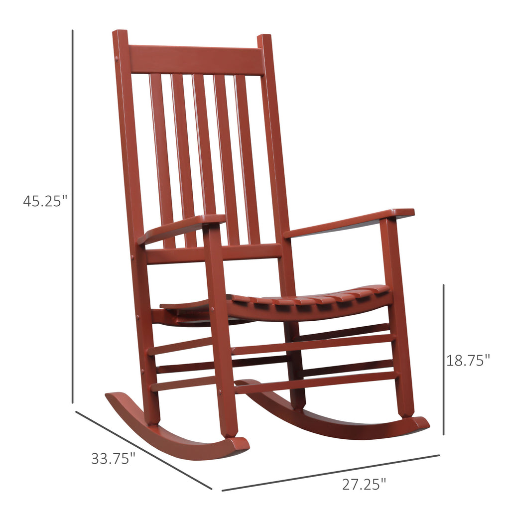 Outdoor Rocking Chair, Wooden Rustic High Back All Weather Rocker, Slatted for Indoor, Backyard & Patio, Wine Red