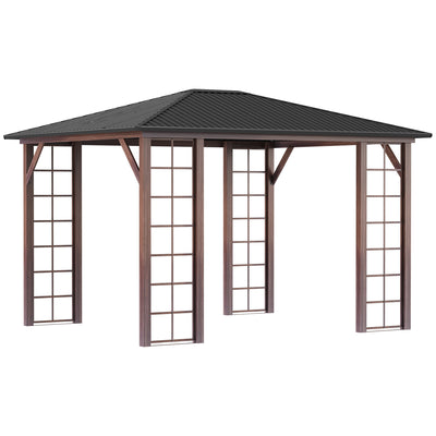 10' x 12' Hardtop Gazebo with Waterproof Metal Roof and Wood Grain Metal Frame, Permanent Gazebo Canopy, for Garden, Patio, Backyard, Deck, Porch