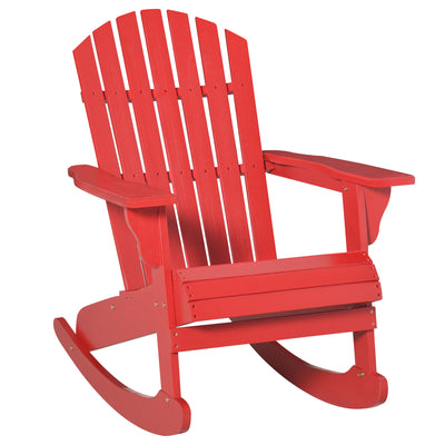 Wooden Adirondack Rocking Chair Outdoor Lounge Chair Fire Pit Seating with Slatted Wooden Design, Fanned Back for Patio, Lawn Red