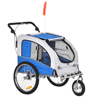 Blue Elite II 2-In-1 Pet Dog Bike Trailer and Stroller with Suspension and Storage Pockets