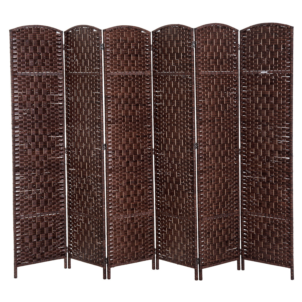 6' Tall Wicker Weave 6 Panel Room Divider Wall Divider, Brown